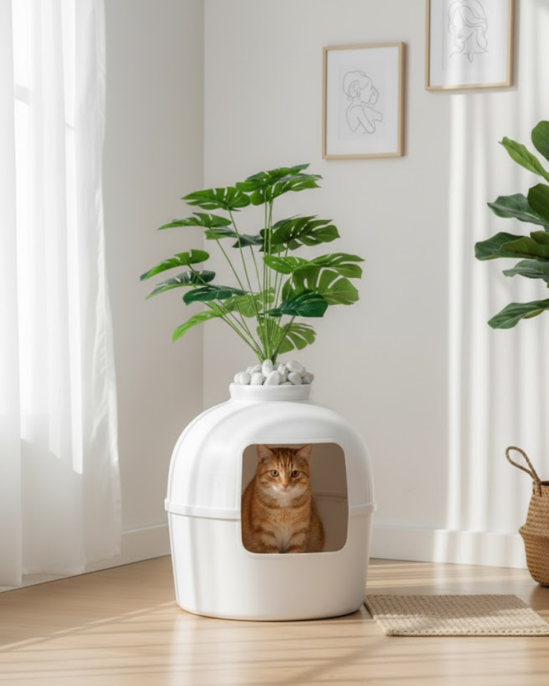 Reyo Dekorapet Dekoratif Kedi Tuvaleti Beyaz