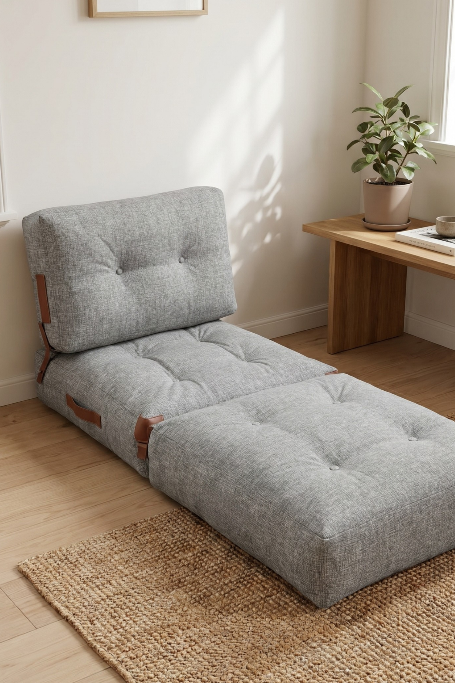 Pufymax Comfy Yeni Nesil Bohem Tekli Koltuk Yatak Olabilen Katlanır Berjer & Modüler Yer Yatağı 75x75x 85 cm Keten Gri