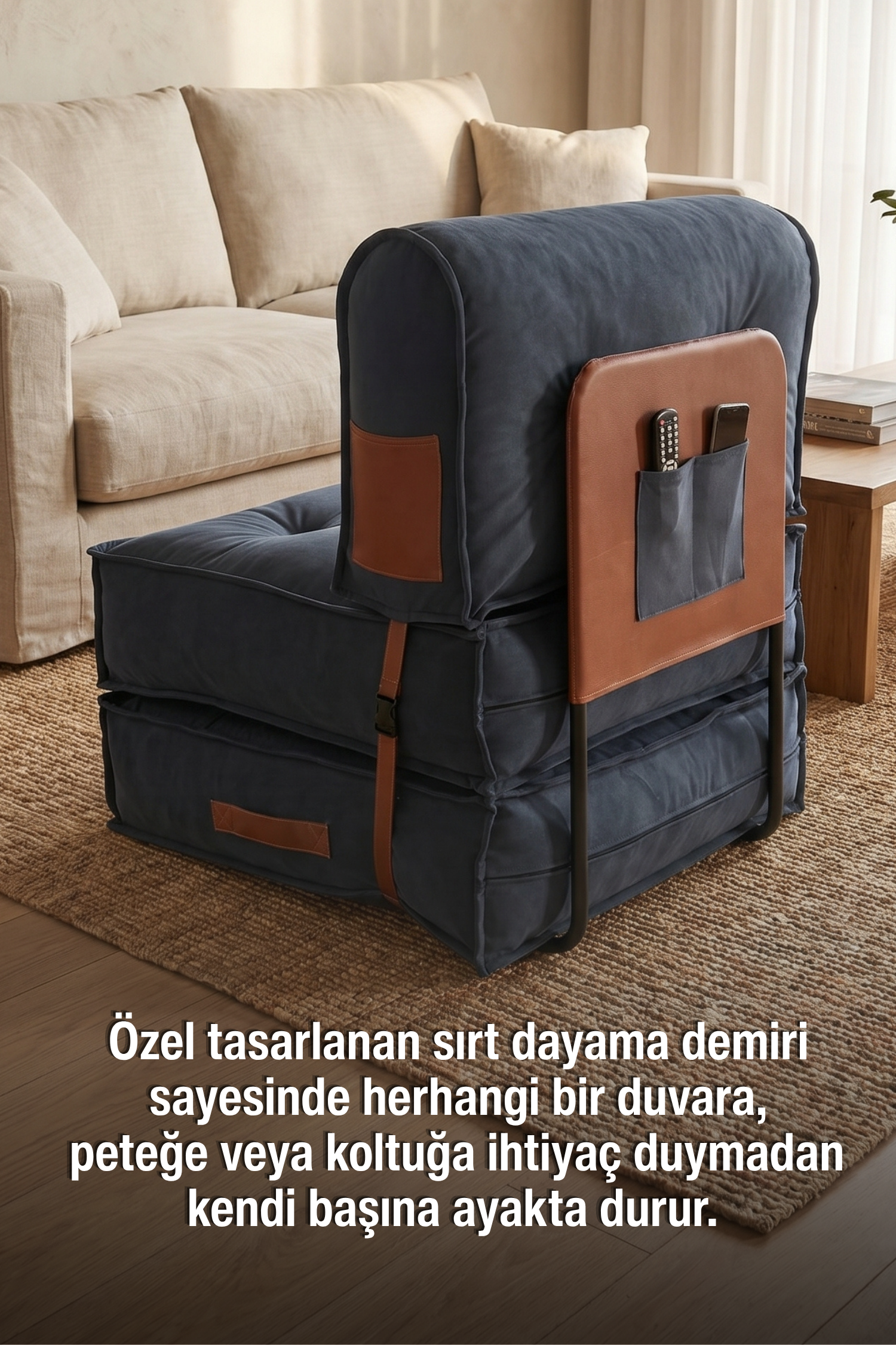 Pufymax Comfort Minder Koltuk Modüler Yer Koltuğu Sırt Destekli Oturma Minderi 75x75x85cm Yıkanabilir Fermuarlı Gri 