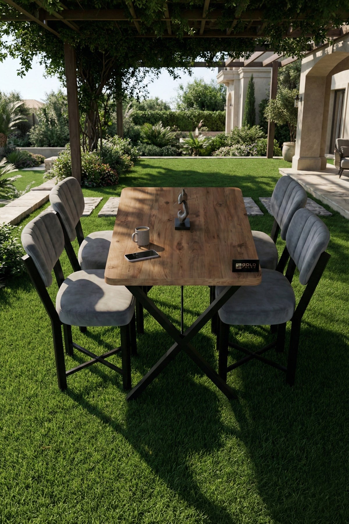 Reyo Falez Elma 110x70 cm Masa Takımı 4 Sandalyeli Modern Mutfak Balkon Kafe Yemek Masası Seti Atlantik Çam - Gri 9884