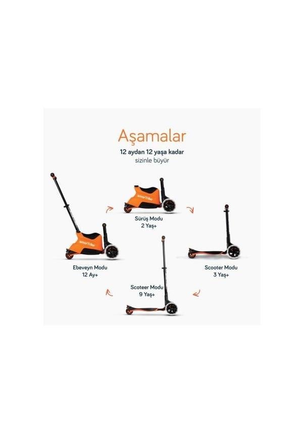 SmarTrike Xtend Ride On Turuncu Ebeveyn Kontrollü 3 Tekerlekli Çocuk Scooter