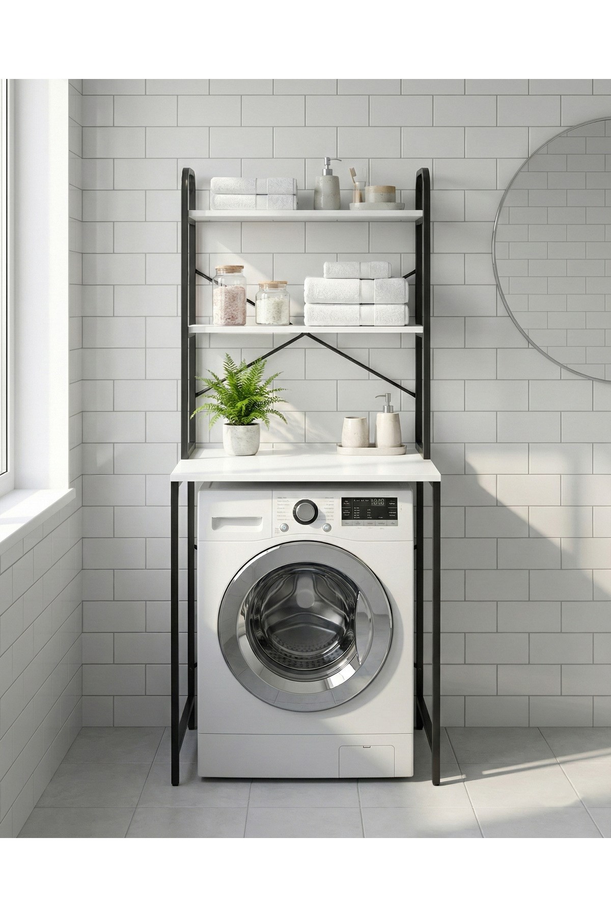  Reyo Falez Çamaşır Makinesi Üstü Dolap 2 Katlı Geniş Depolama Raf Ünitesi Metal Banyo Organizeri Siyah - 260