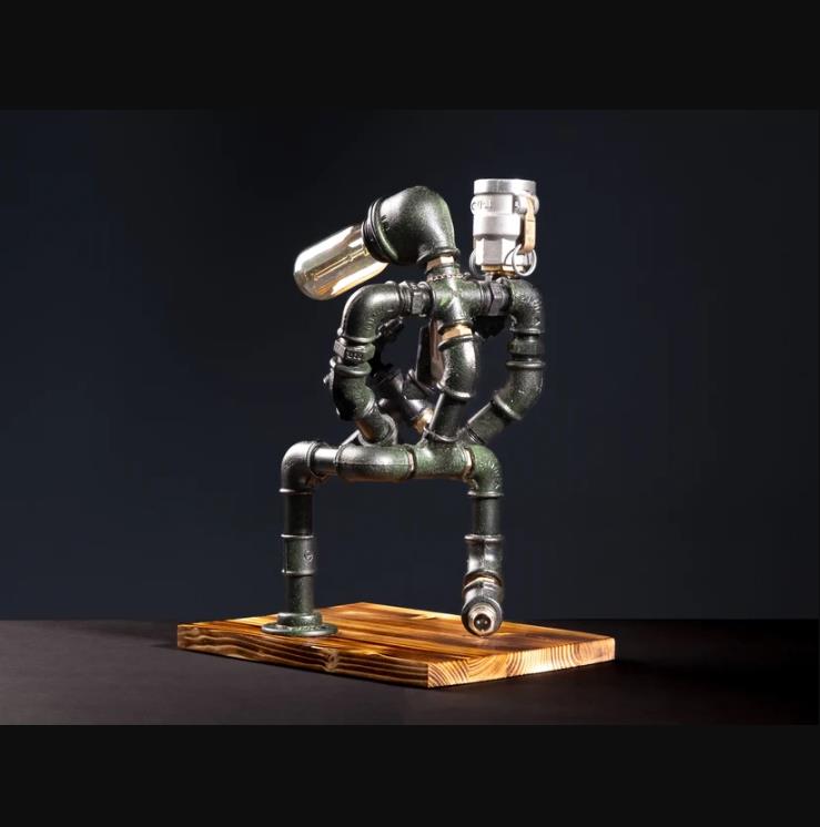 Rustik Atölye Sniper Masa Lambalı Lampenser İçki Musluğu Koyu Ceviz