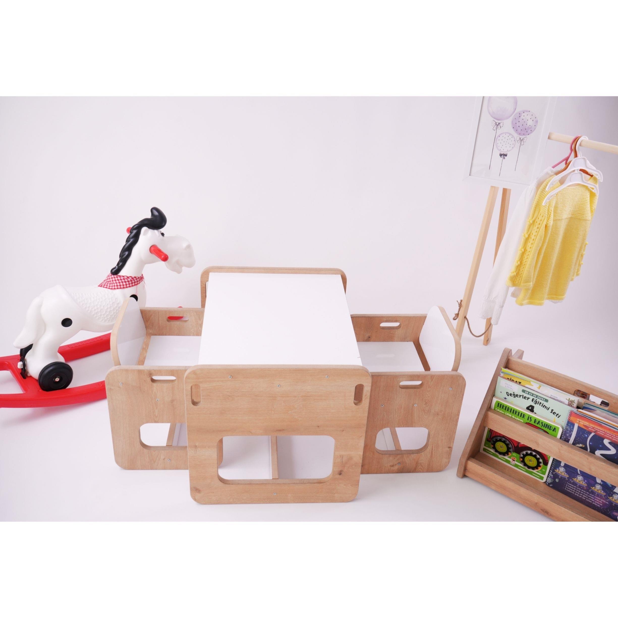Montessori Çocuk Oyun ve Aktivite Masası Beyaz 1 Masa & 2 Turtle Sandalye