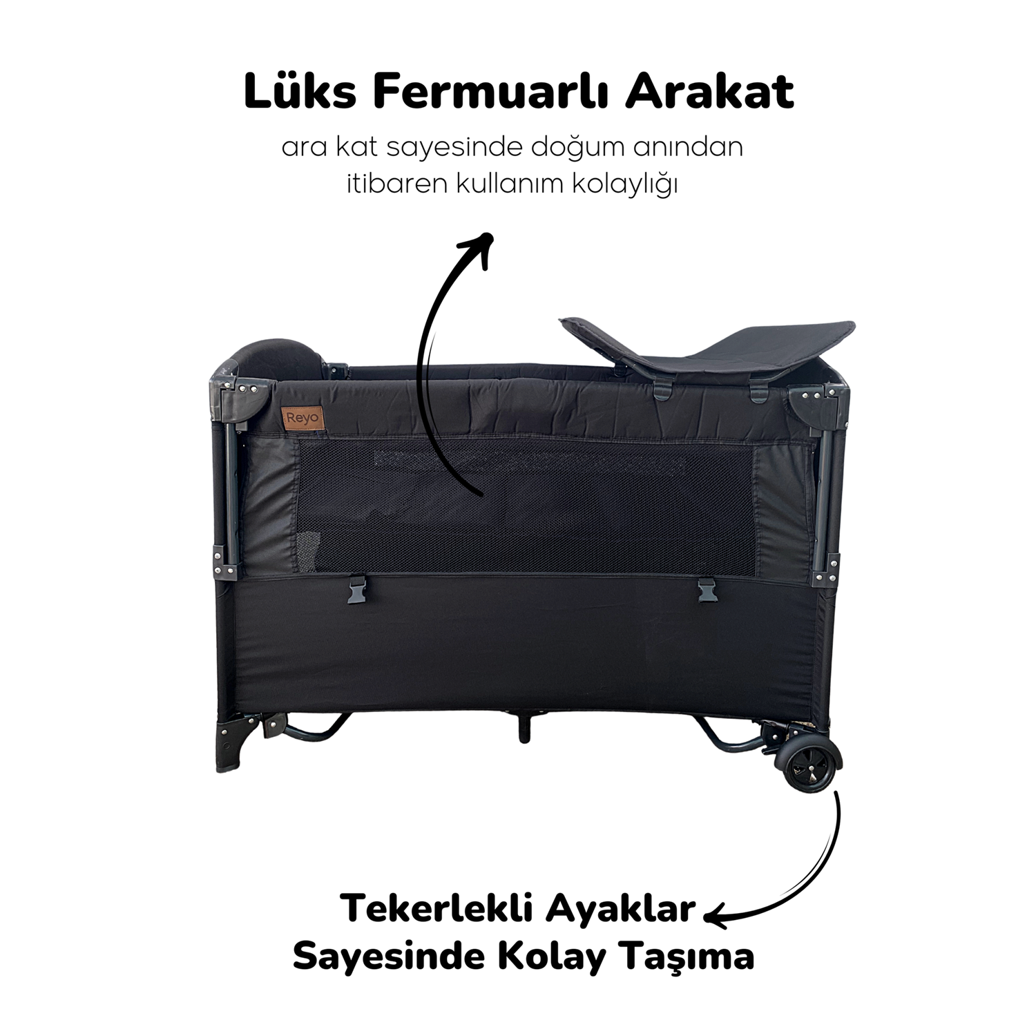 Reyo Premium Anne Yanı Park Yatak 70x110 cm Siyah