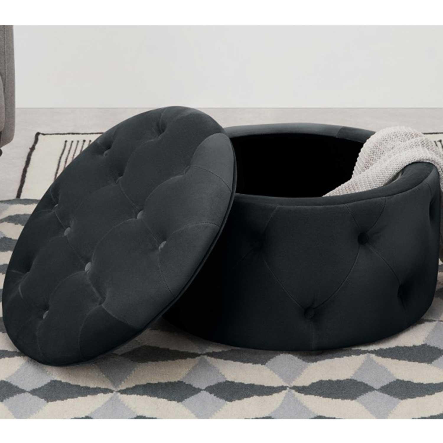 Rengev Duru Oval Puf Sandıklı Siyah