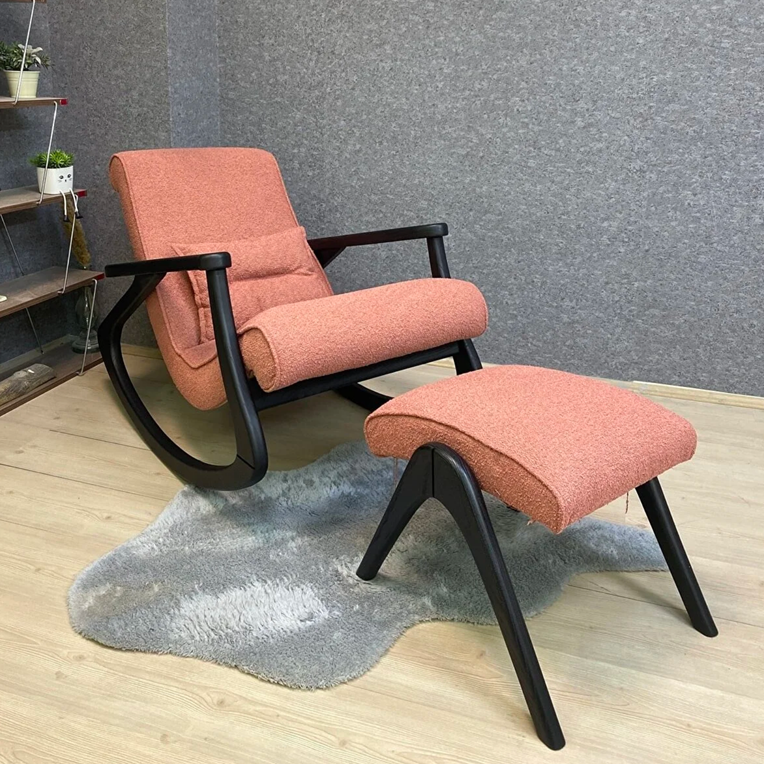 Asedia Ekol Siyah Somon Ahşap Sallanan Sandalye Dinlenme Emzirme Baba Tv Okuma Uzanma Koltuğu Berjer ESS