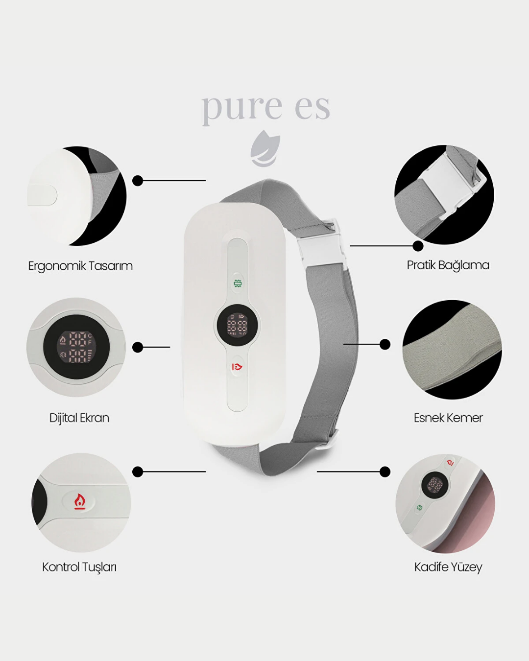 Pure Es Isıtıcılı Akıllı Bel ve Sırt Masaj Kemeri Beyaz