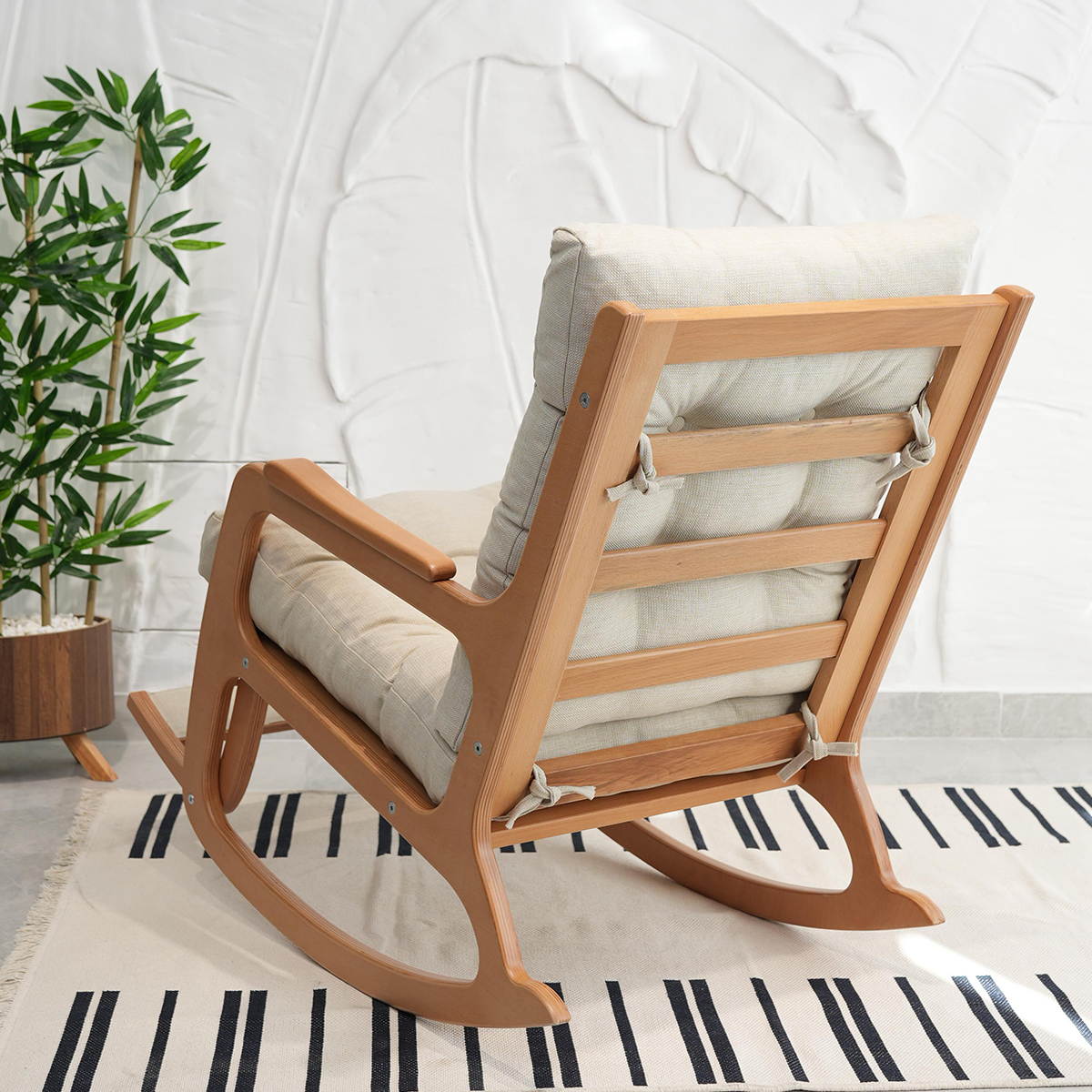 Asedia Kontes Naturel Krem Dolgu Minderli Sallanan Sandalye Dinlenme Koltuğu