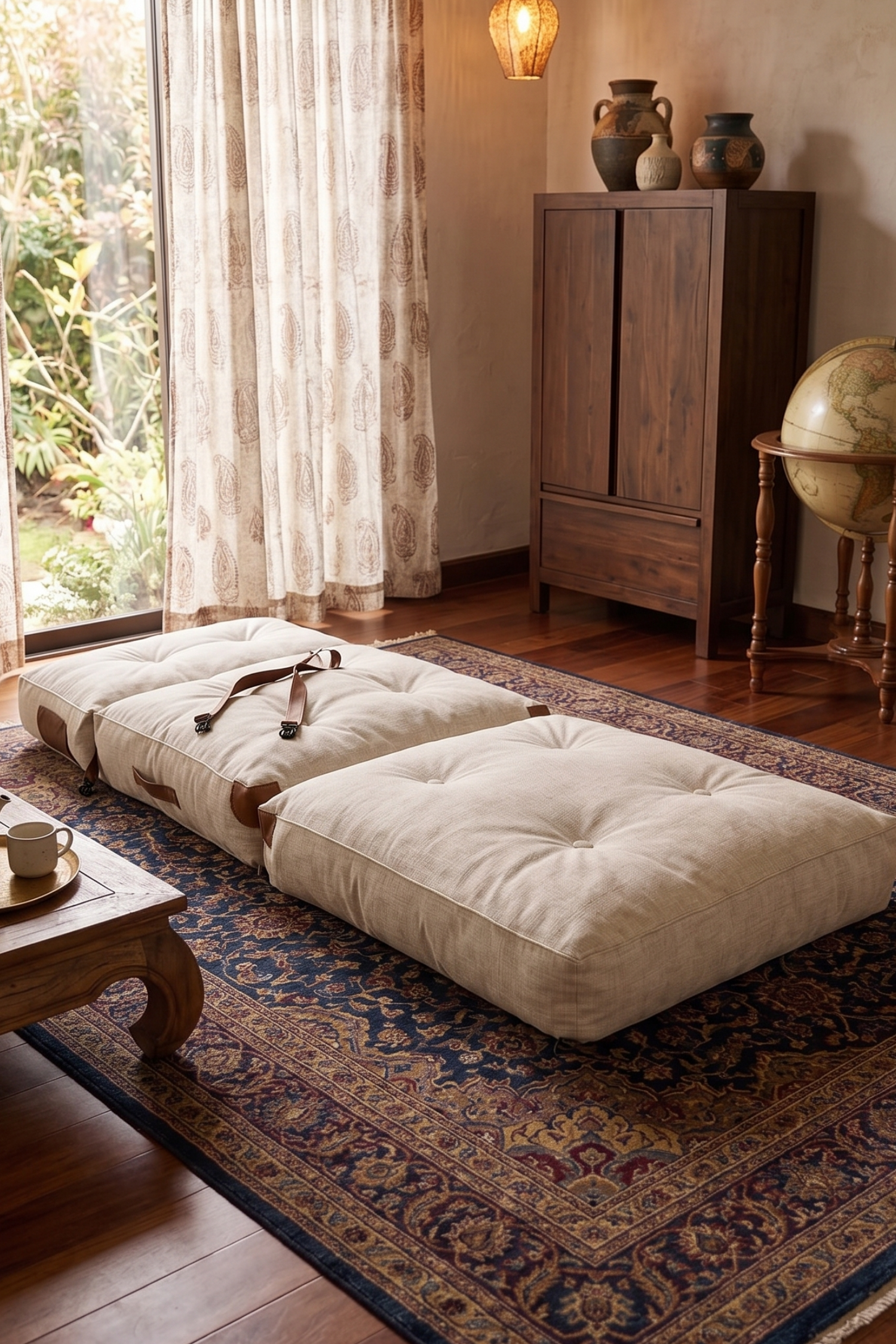 Pufymax Comfy Yeni Nesil Bohem Tekli Koltuk Yatak Olabilen Katlanır Berjer & Modüler Yer Yatağı 75x75x 85 cm Keten Krem