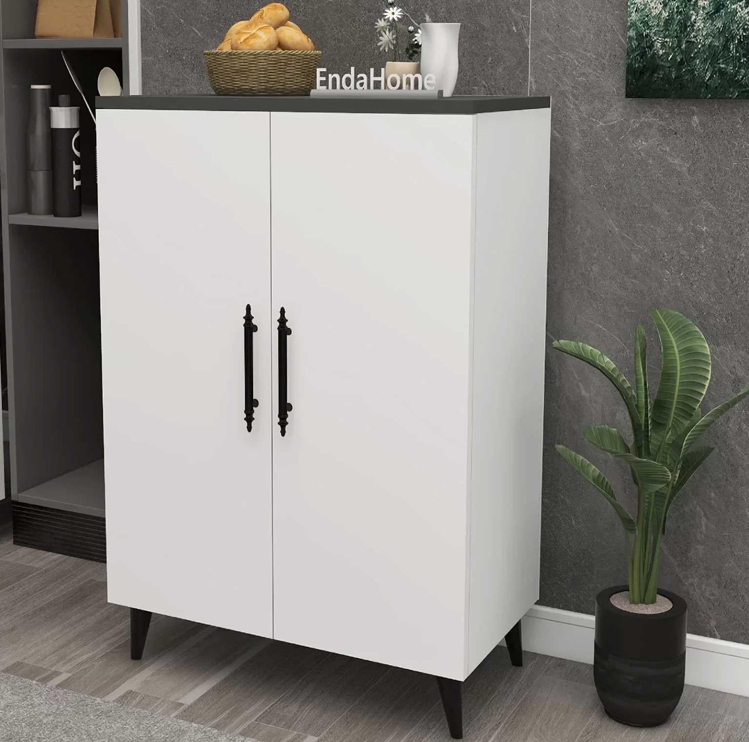 Enda Home 3 Raflı 2 Kapaklı Çok Amaçlı Dolap Antrasit - Beyaz