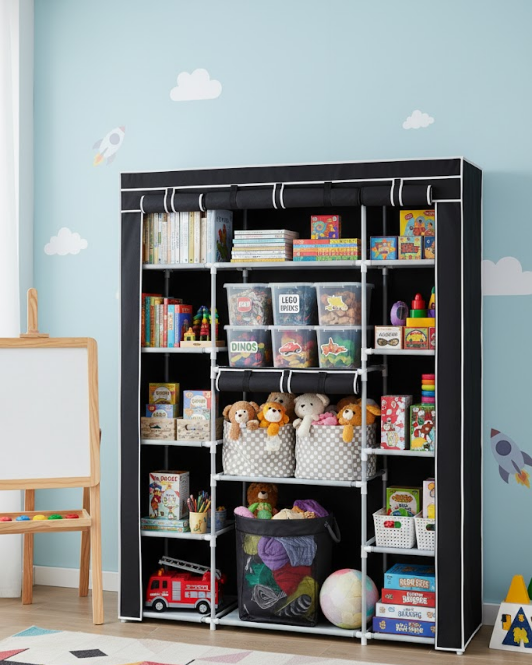 Reyo Teknor Çift Yandan Raflı Bez Dolap Siyah