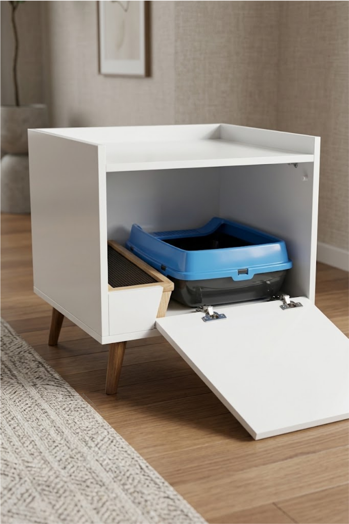 Reyo Pet Kapalı Kedi Tuvaleti Dolabı Beyaz – MDF, Modern ve Şık Tasarım