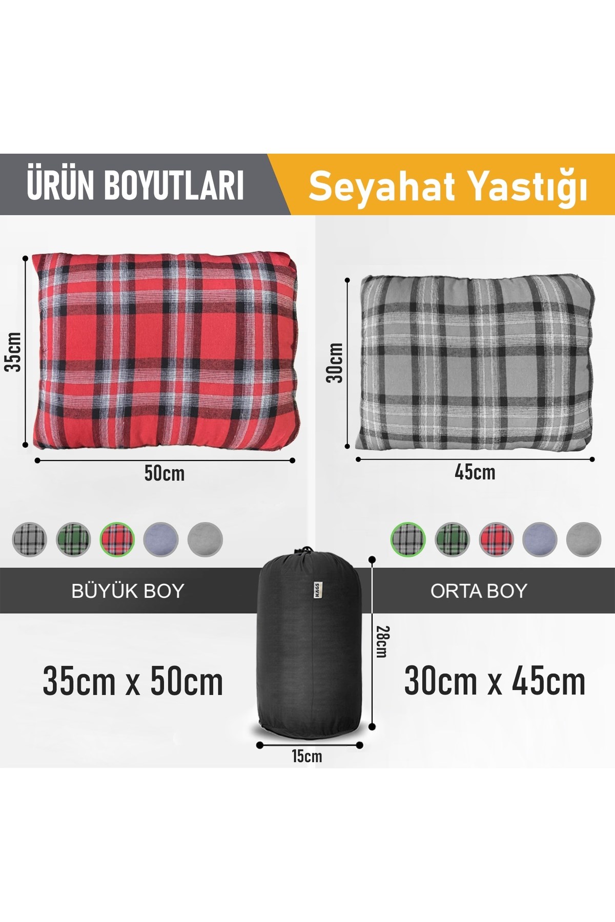 Haegs Kamp Yastığı, Seyahat Yastığı, Silikon Elyaf Dolgulu Hafif Küçük Yastık, Orta Sertlikte, Nefes Alabilir Kılıf, Kamp, Uçak ve Araba İçin İdeal 30x45cm Flanel Gri