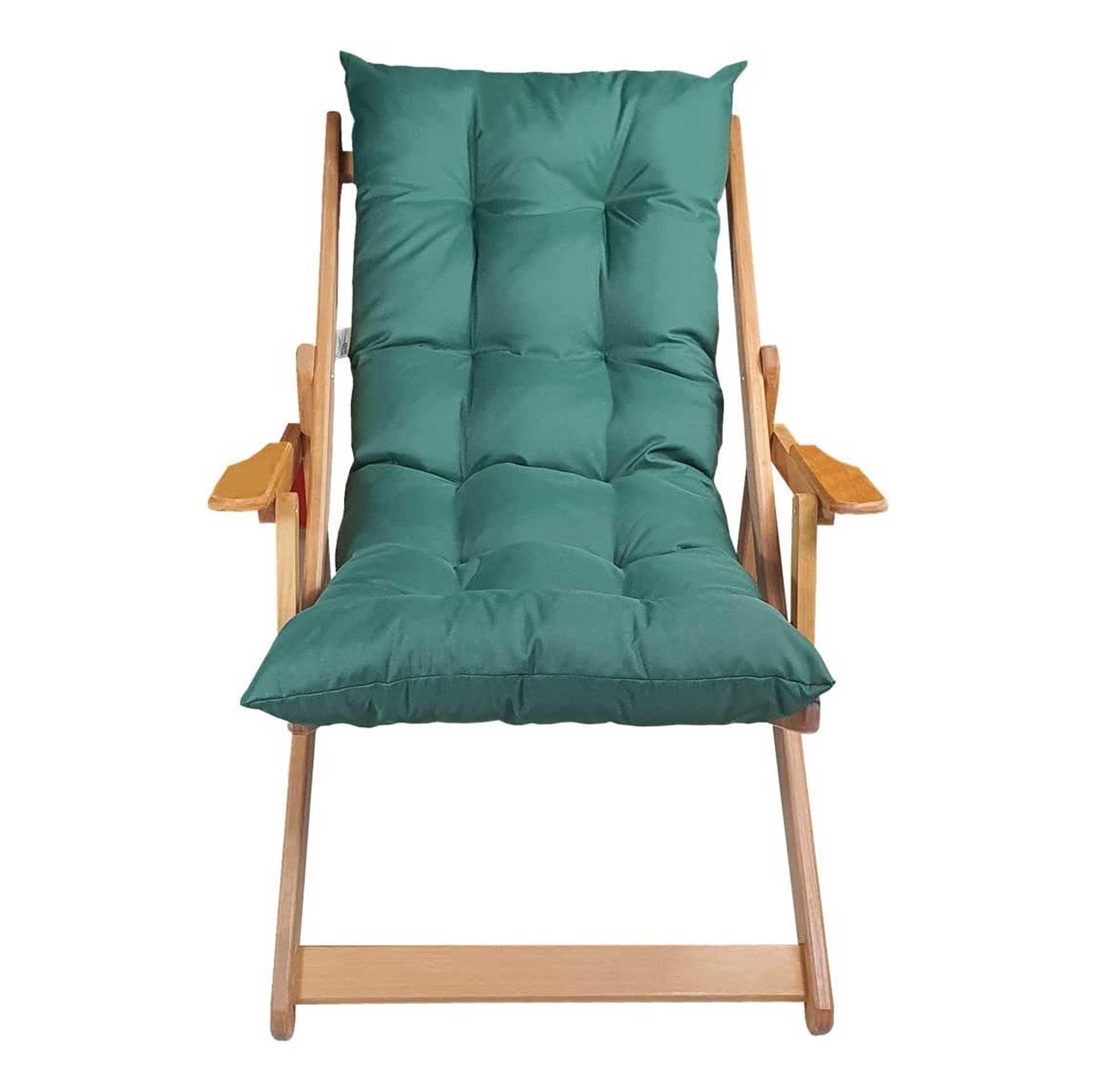 Bysay Puf Minderli Ahşap Kademeli Şezlong Bahçe&Balkon&Teras&Plaj Katlanır Şezlong Naturel Haki