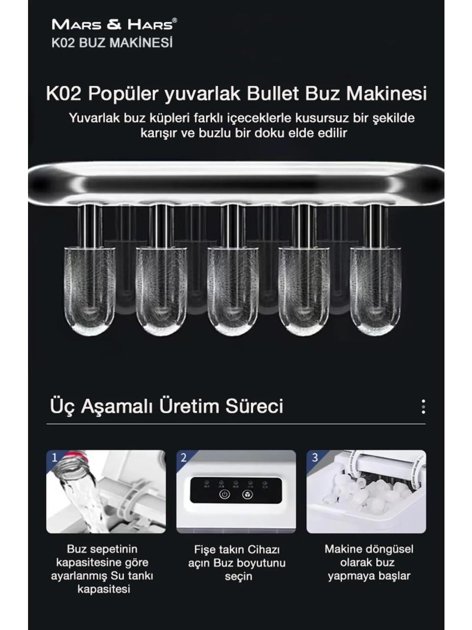 Mars&Hars K02 Çekmece Tipi 12Kg Kapasiteli Buz Makinesi