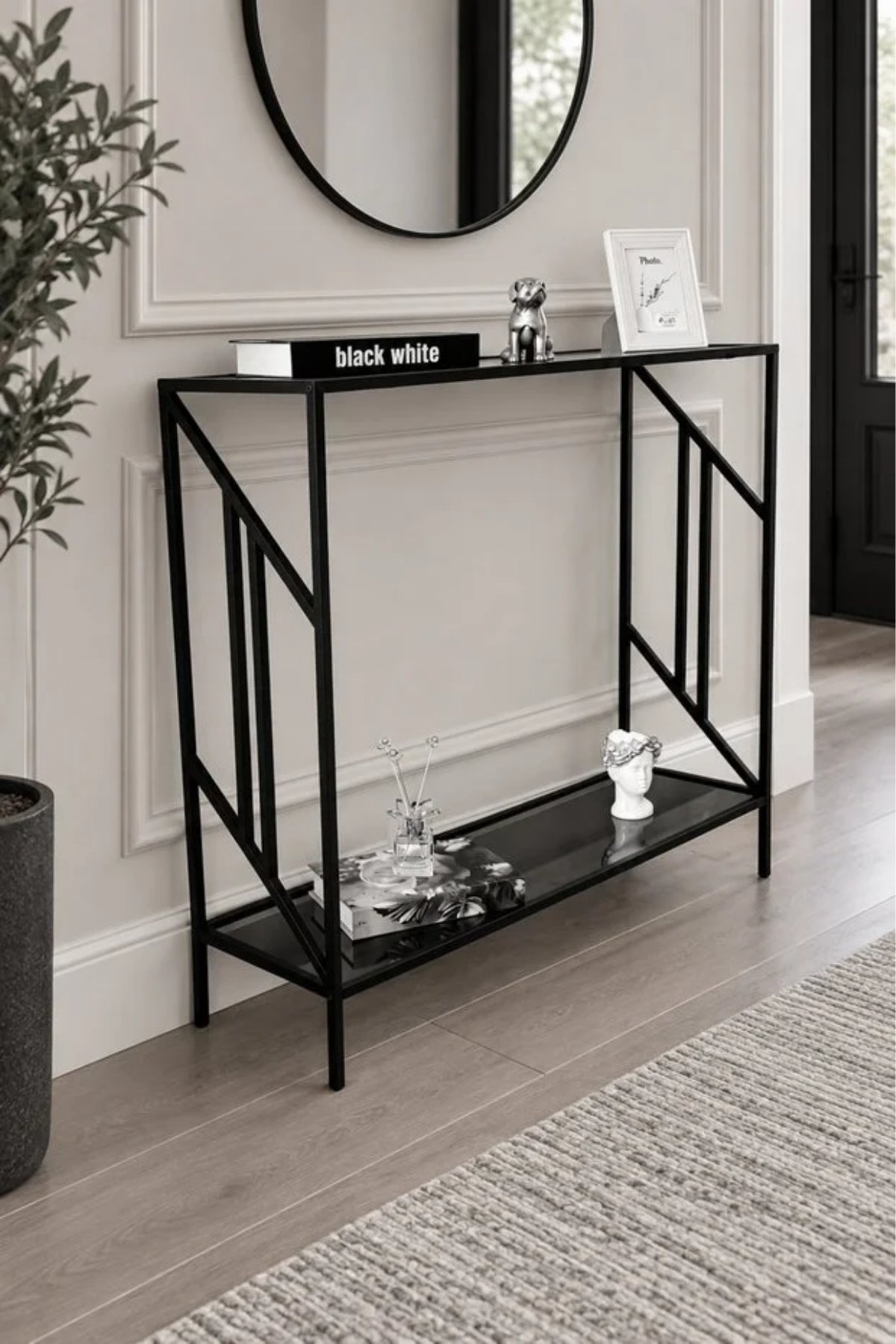 Reyo Zentina Siyah Çerçeveli Füme Camlı Modern Antre Dresuarı 100 cm