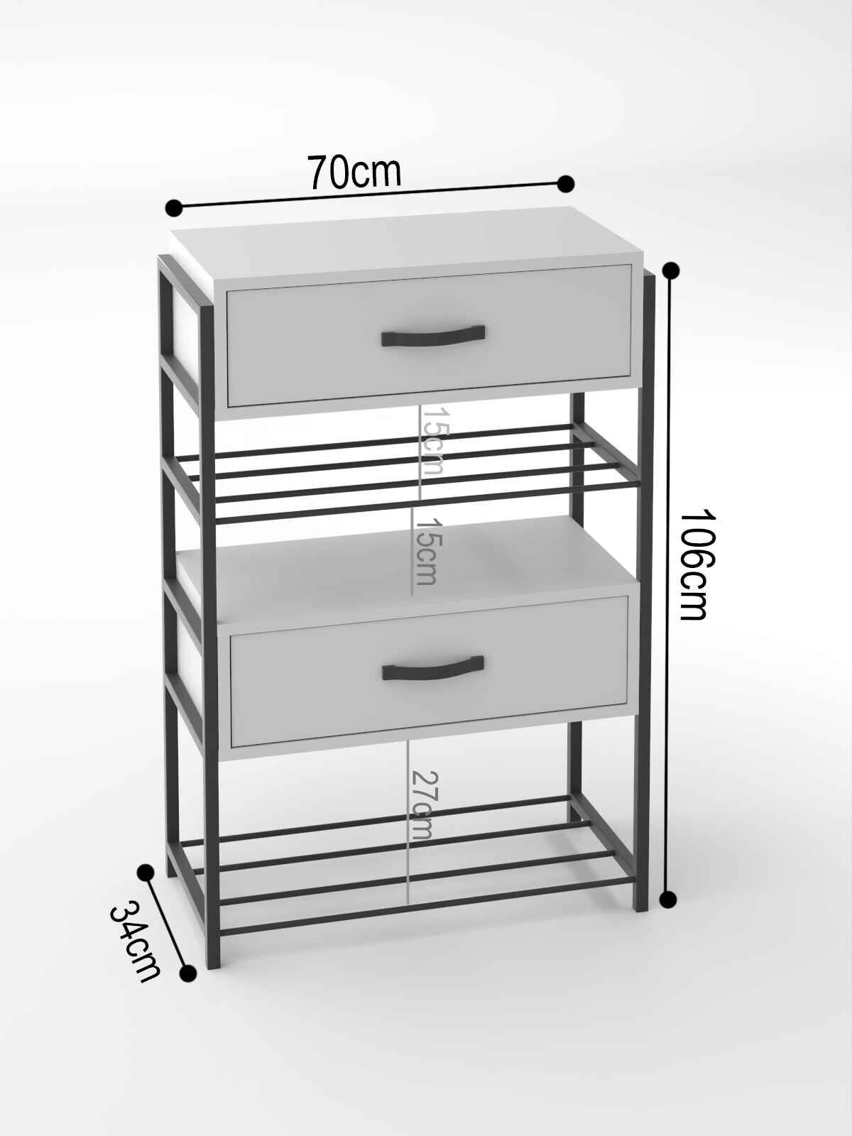 Reyo Falez Ayakkabılık Ahşap 2 Kapaklı Metal Raflı 4 Katlı Çok Amaçlı Raf Dolap Atlantik Çam