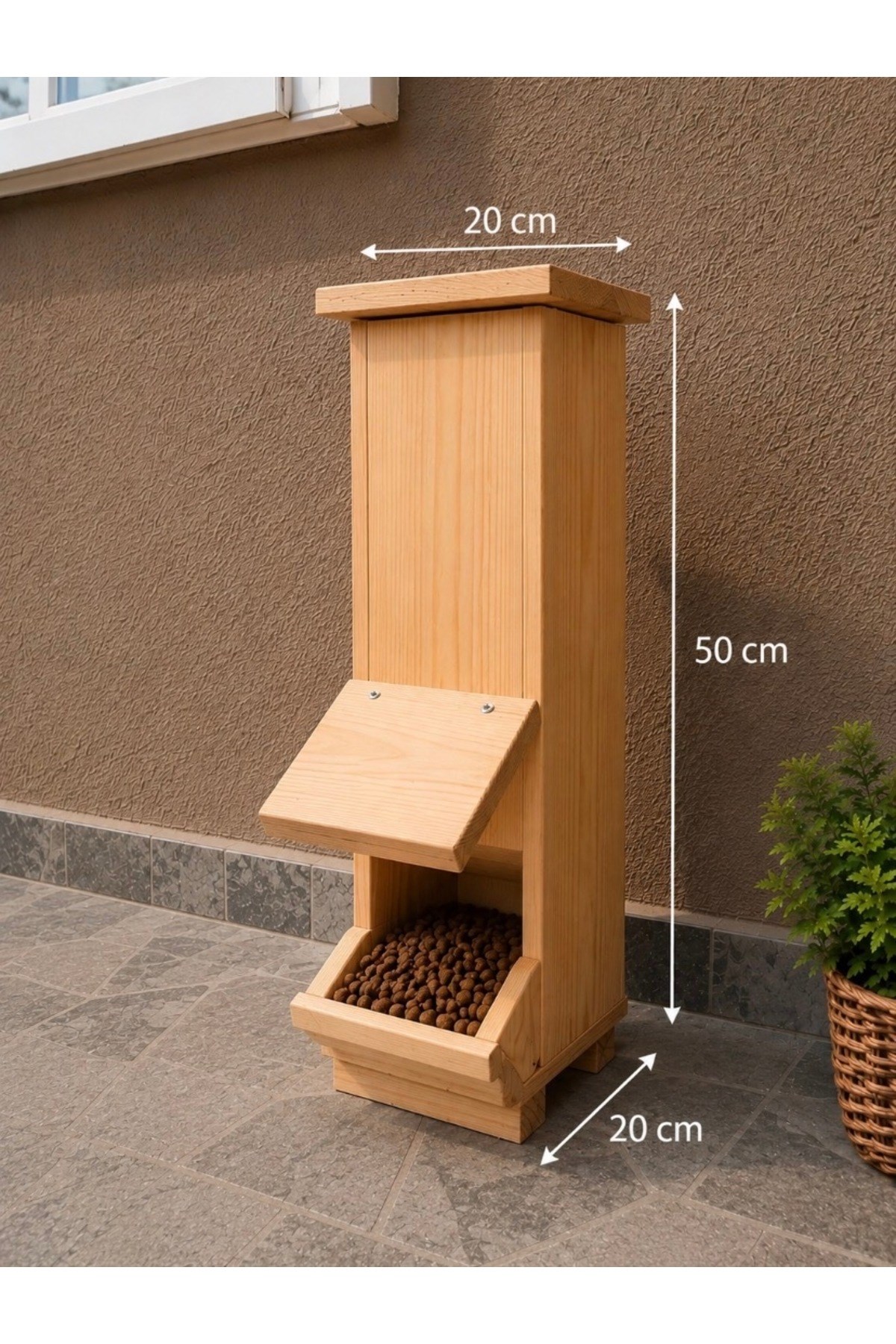 Narım Kedi Mama İstasyonu Ahşap – Su Geçirmez İç ve Dış Mekan Mama Standı 50x20x20 cm