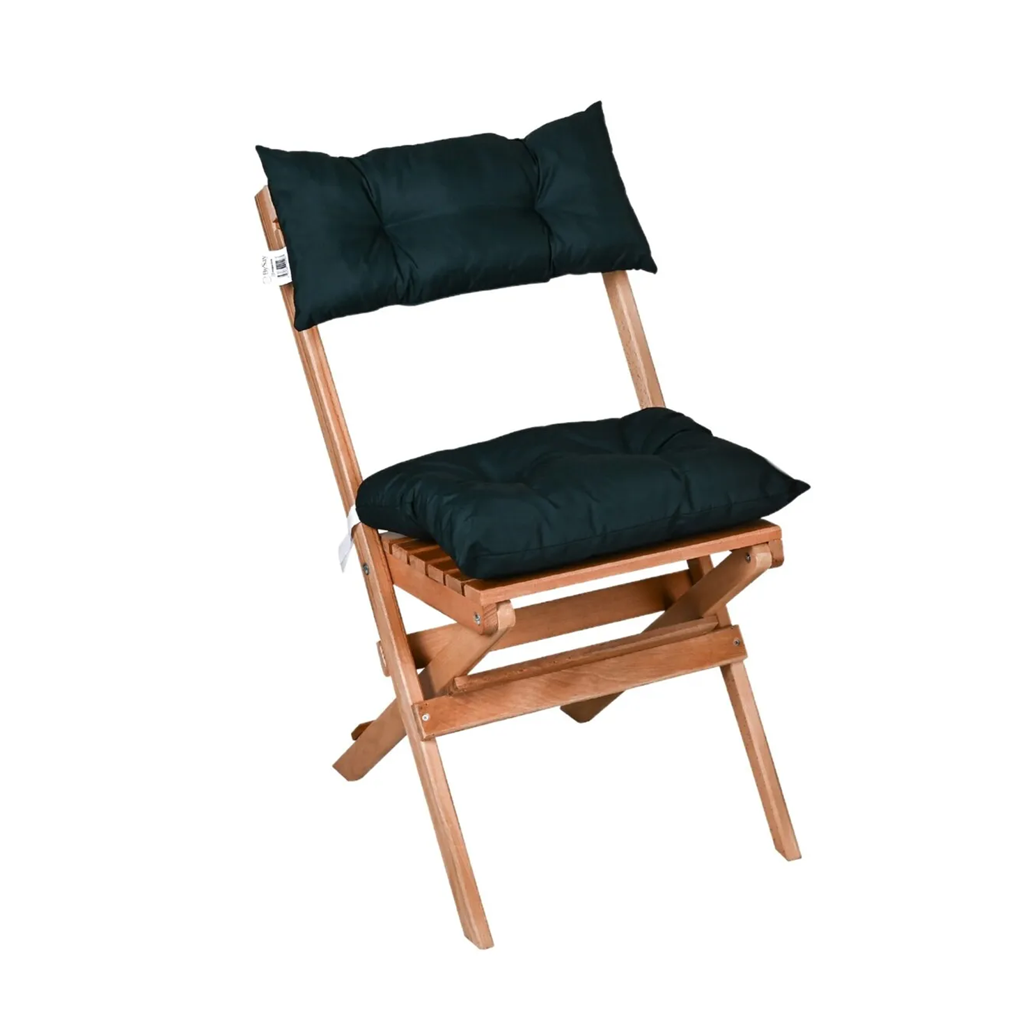 Bysay Puf Minderli Ahşap Katlanabilir Bahçe Mutfak Balkon Teras Sandalyesi (Naturel-Yeşil)