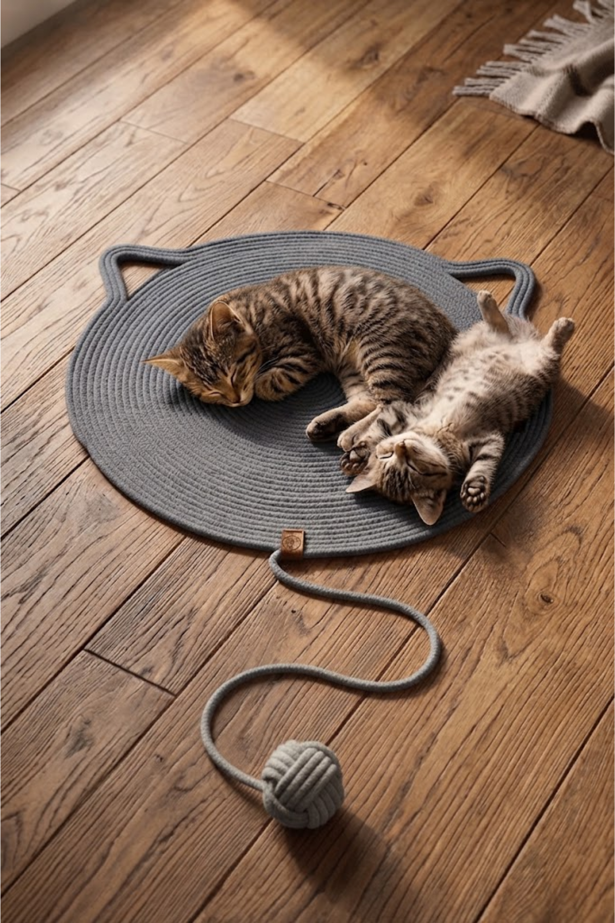 Reyo Pet El Yapımı Oyuncaklı Kedi Tırmalama Matı %100 Pamuk İpli Gri