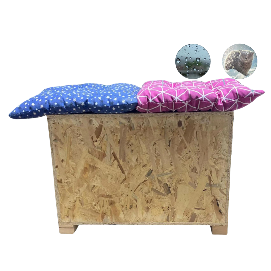 Melada Kedi Evi Dış Ortam Uygun Ahşap Kedi Evi Double OSB Minderli 61x41x36 cm