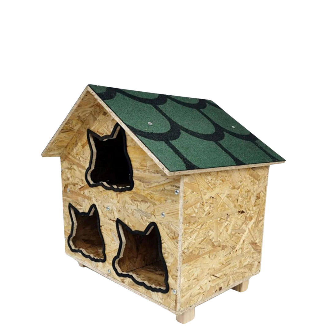 Melada Kedi Evi Dış Ortam Uygun Ahşap Kedi Evi OSB 58x58x40 cm