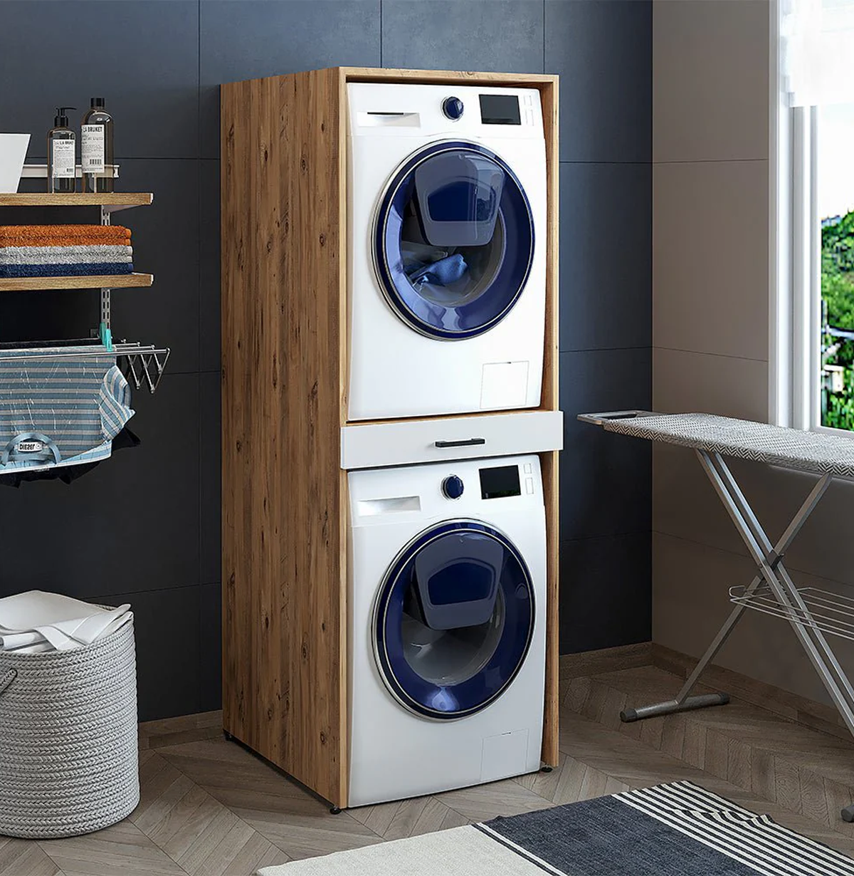 Roomart Çamaşır ve Kurutma Makinesi Dolabı Atlantik Çam - Beyaz