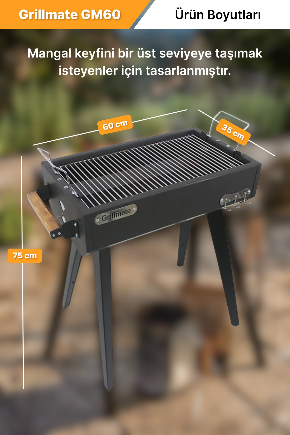 Grillmate GM60 Asansörlü Döküm Izgaralı Barbekü Mangal