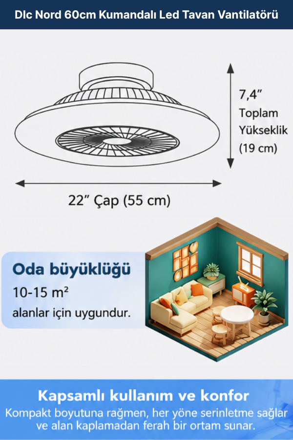 Dlc Nord 60cm Kumandalı Led Tavan Vantilatörü Beyaz