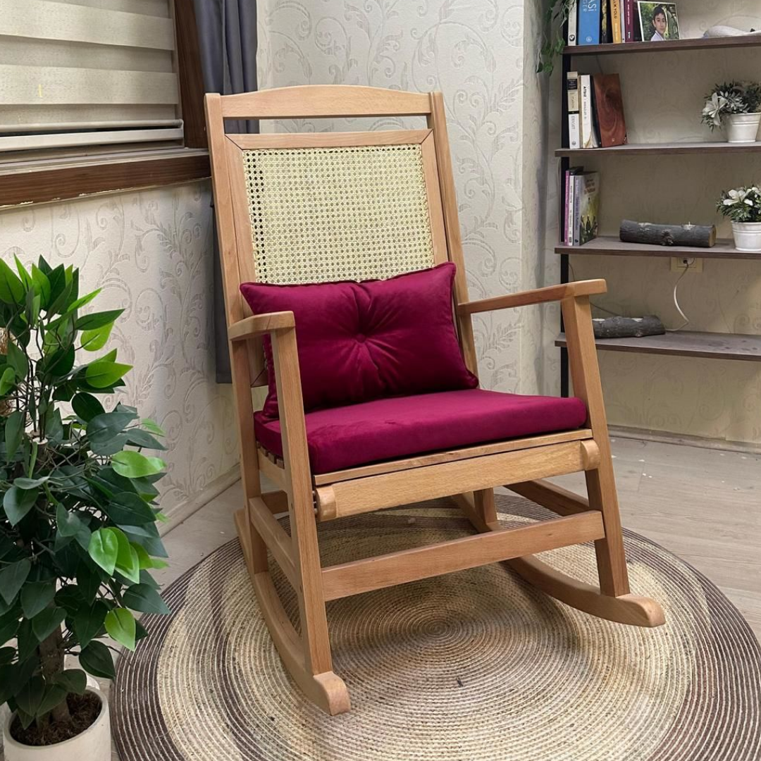 Asedia Veranda Naturel Fuşya Minderli Hasırlı Sallanan Sandalye Hazeranlı Dinlenme Koltuğu