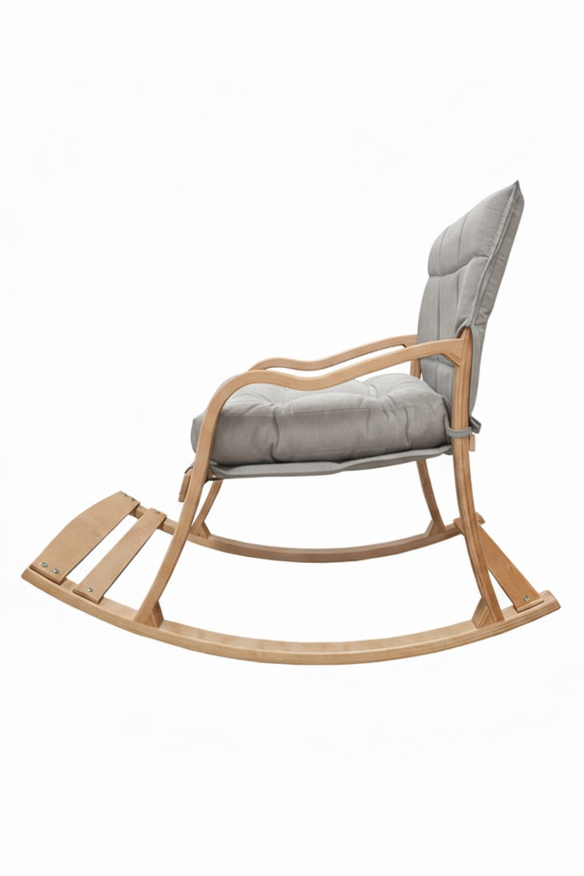 Reyo Paşa Ahşap Sallanan Sandalye, Çıkartılabilir Kılıflı Minderli Dinlenme Koltuğu Emzirme Koltuğu Açık Gri