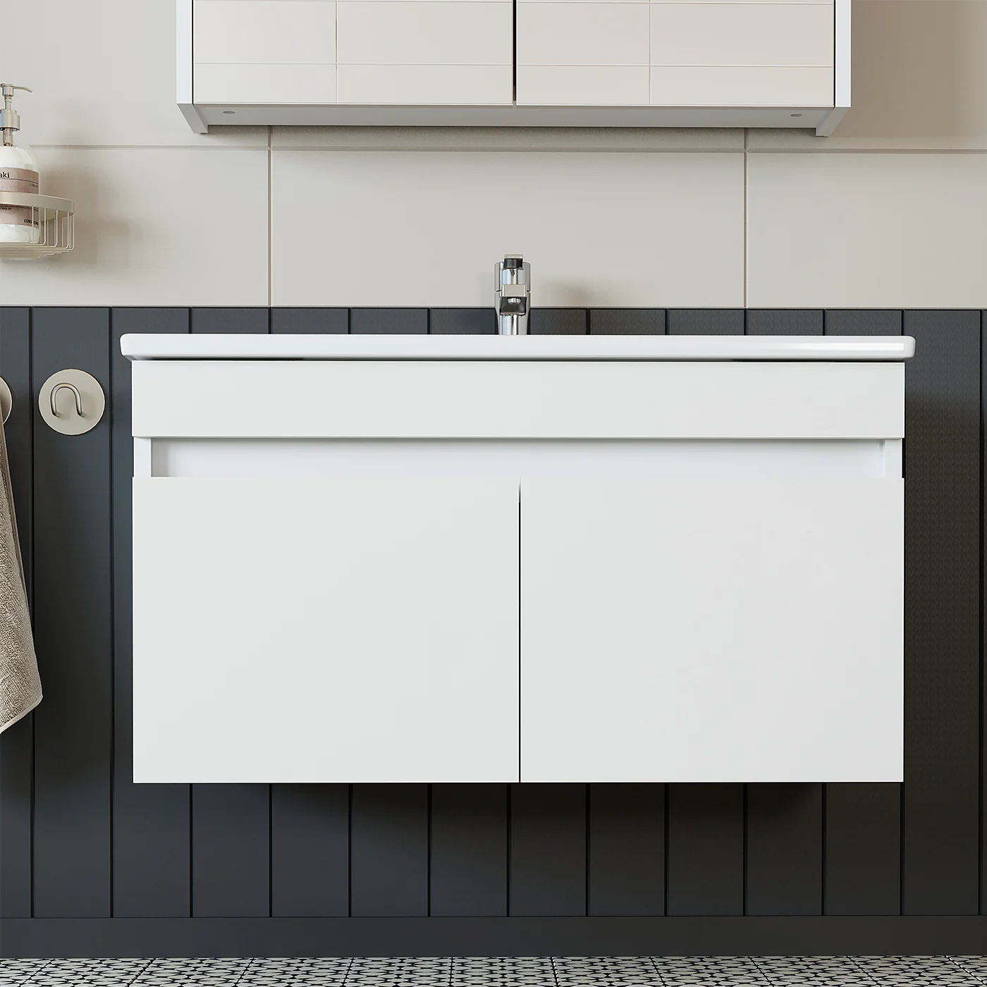 Roomart LD3 Ayaksız 2 Kapaklı Lavabolu Beyaz Mdf 65 cm Banyo Dolabı