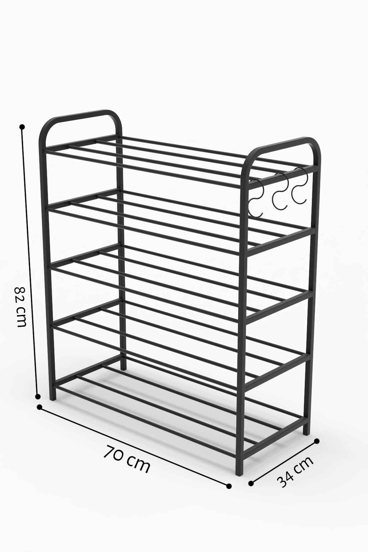Reyo Falez 5 Raflı Metal Ayakkabılık-Çok Amaçlı Raf Siyah