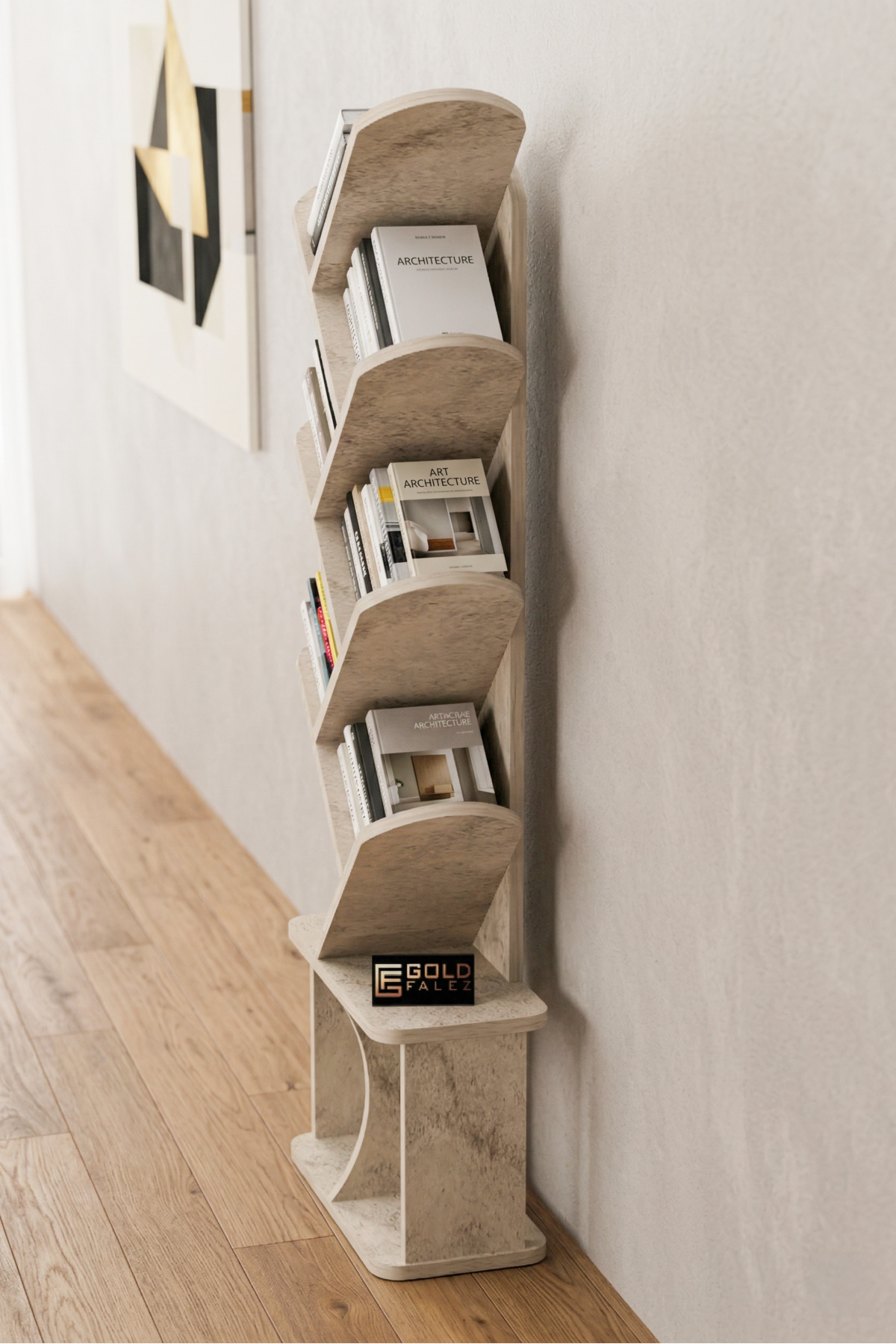 Reyo Falez 10 Raflı Kitaplık Modern Dekoratif Kitap Rafı Çok Katlı Kitap Standı Salon Ofis Organizer 7062 Traverten