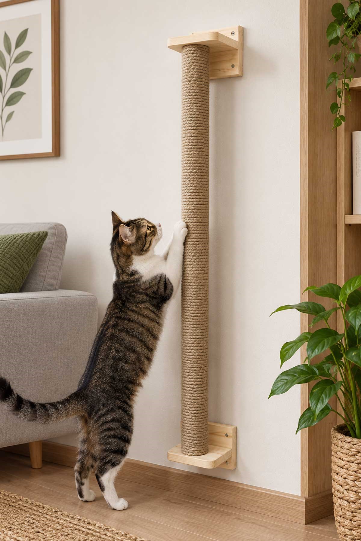 Narım Duvara Asılabilir Duvara Monteli Kedi Tırmalama Tahtası Duvara Monteli Tırmalama Kulesi Jüt İpli 1 Metre 6 cm Boru