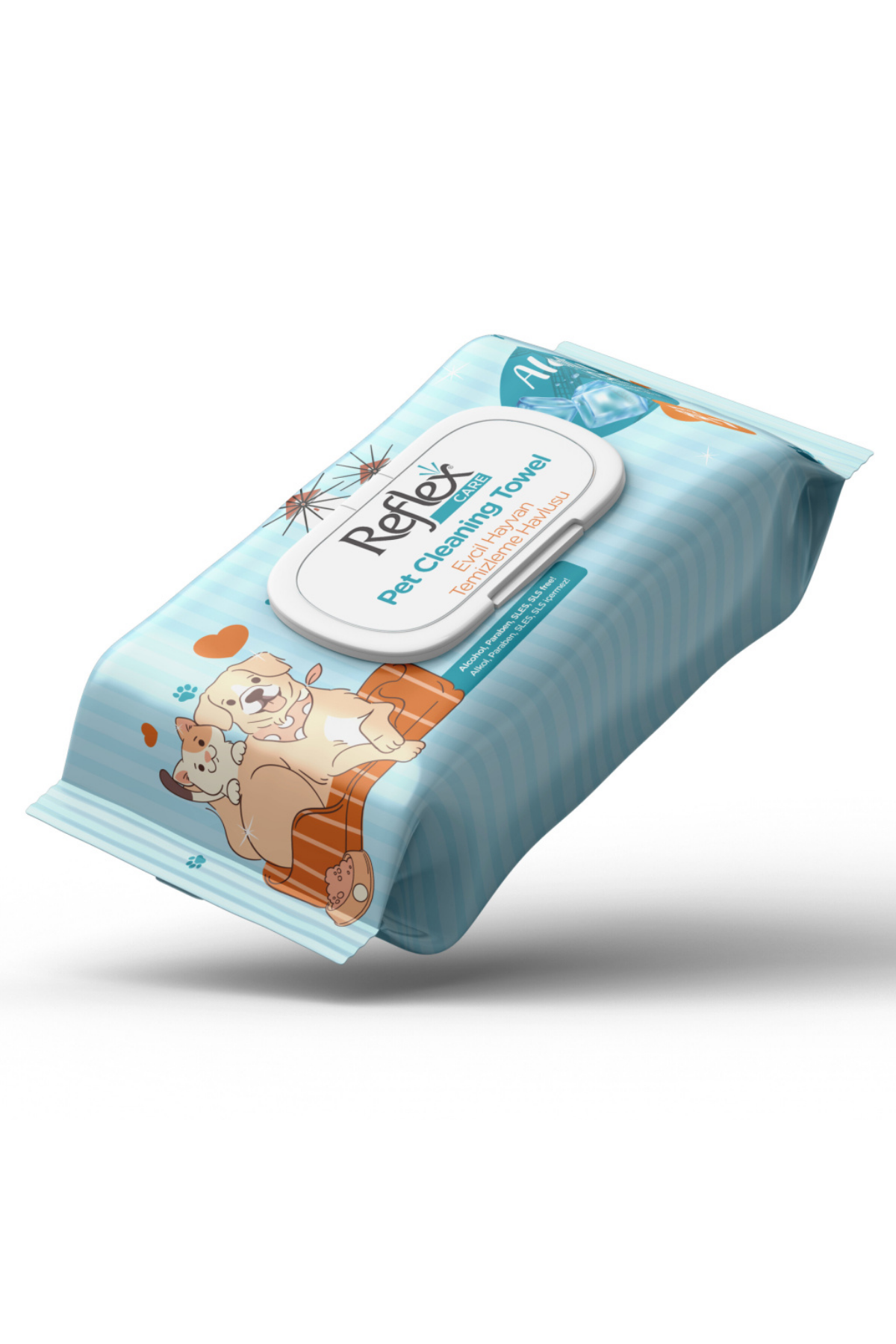 Reflex Care Alaçatı Ice Kokulu Kedi ve Köpekler için Çok Amaçlı Hijyenik Temizleme Mendili 50'li