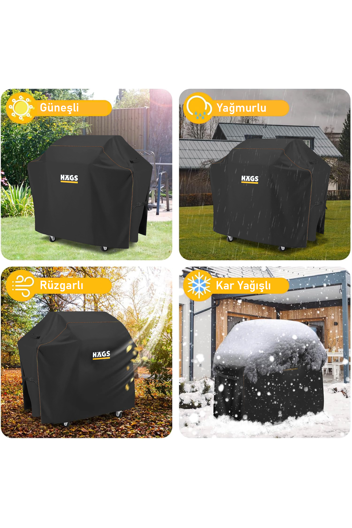 Haegs BBQ Mangal Örtüsü, Gazlı, Kömürlü Grill Koruma Brandası, Su geçirmez, Outdoor Dış Mekan Barbekü Mangal Kılıfı - 105-49-102 cm