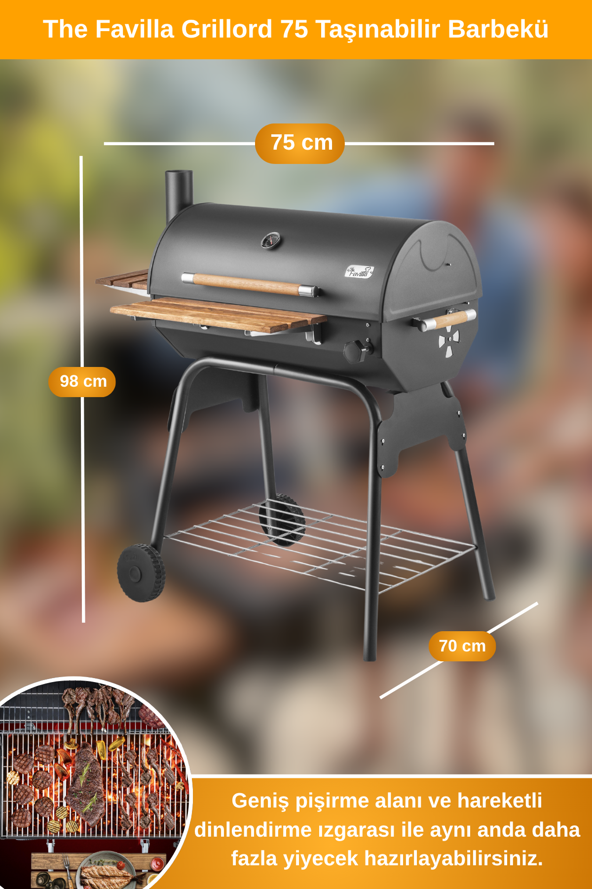The Favilla Grillord 75 Standlı Taşınabilir Barbekü Mangal-Önlük Kılıf Hediye