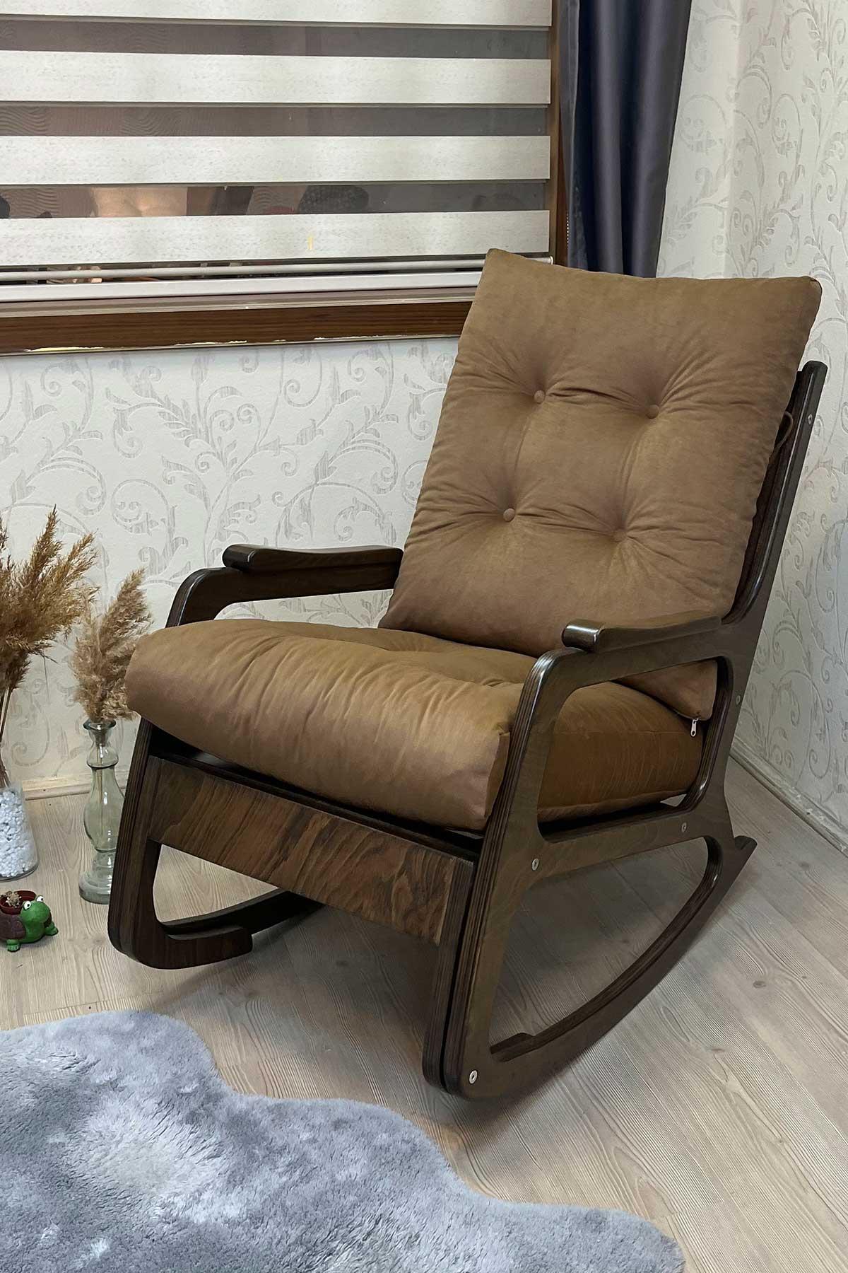 Asedia Kontes Ceviz Açık Kahve Dolgu Minderli Sallanan Sandalye Dinlenme Koltuğu Baba Koltuğu