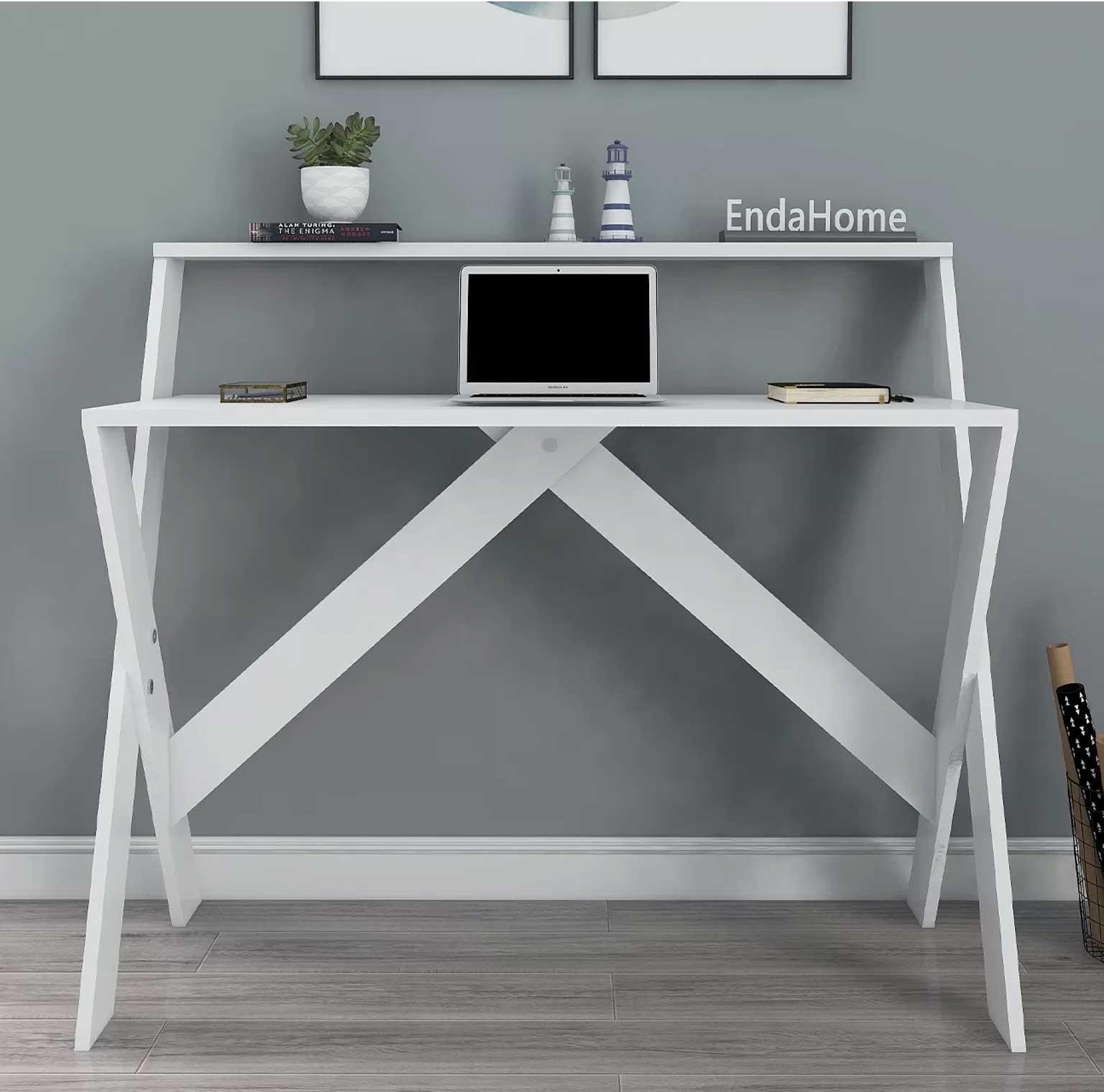 Enda Home X Ayaklı Raflı Ders Çalışma Masası 50x90 cm Beyaz