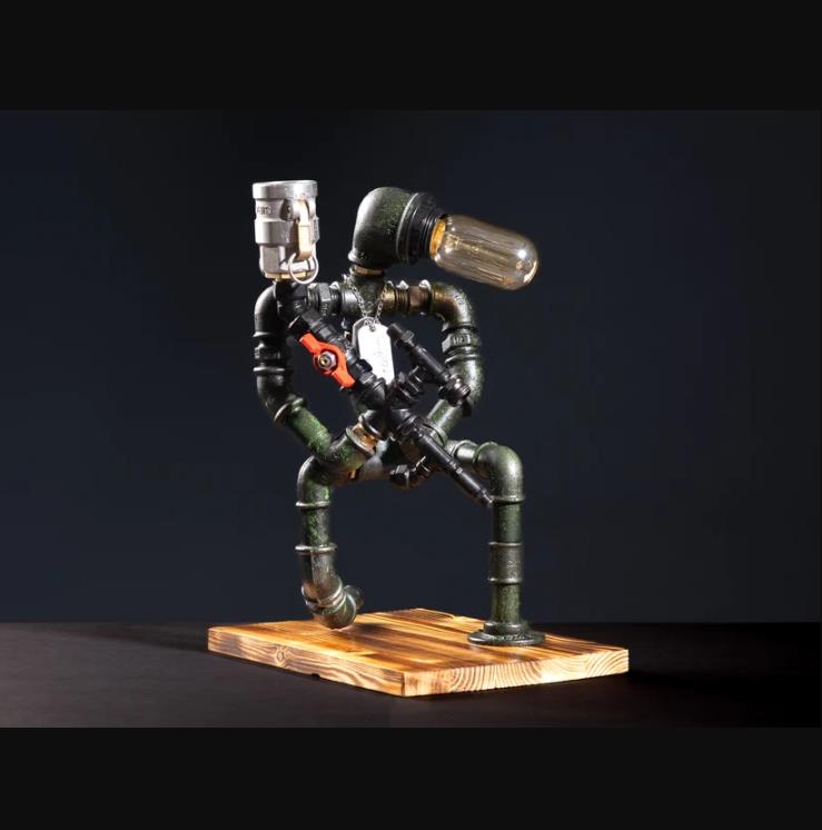 Rustik Atölye Sniper Masa Lambalı Lampenser İçki Musluğu Koyu Ceviz