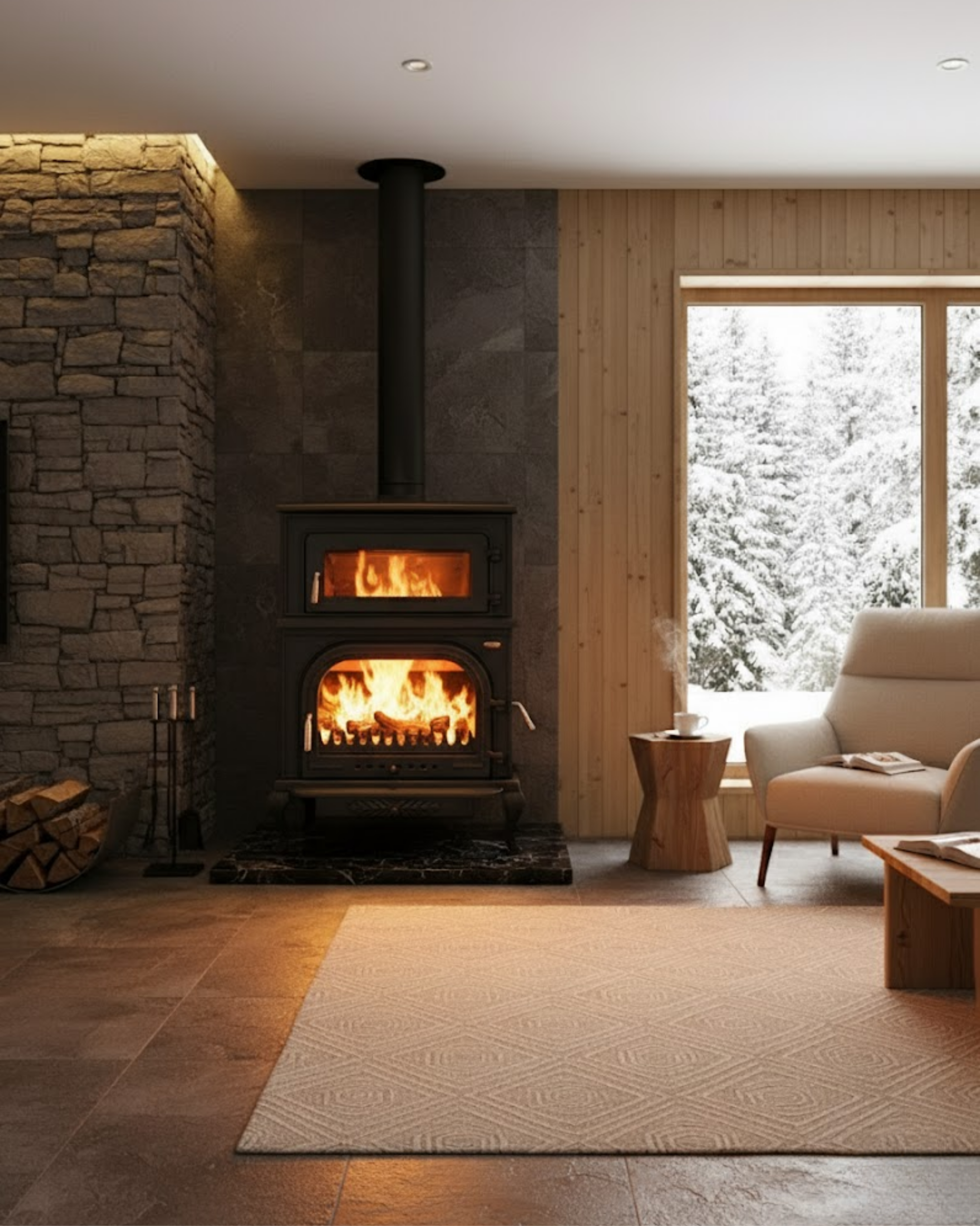 Reyo Stove Abant Üç Camlı Yan Kapak Fırınlı Döküm Şömine Soba