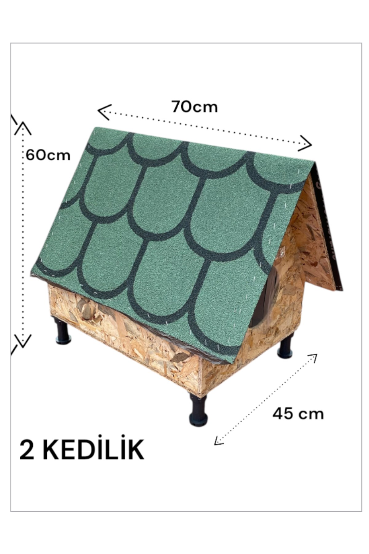 Narım Bungalov Kedi Evi, Kedi Barınağı Isı ve Suya Dayanıklı Çatı 45x60x70 cm 