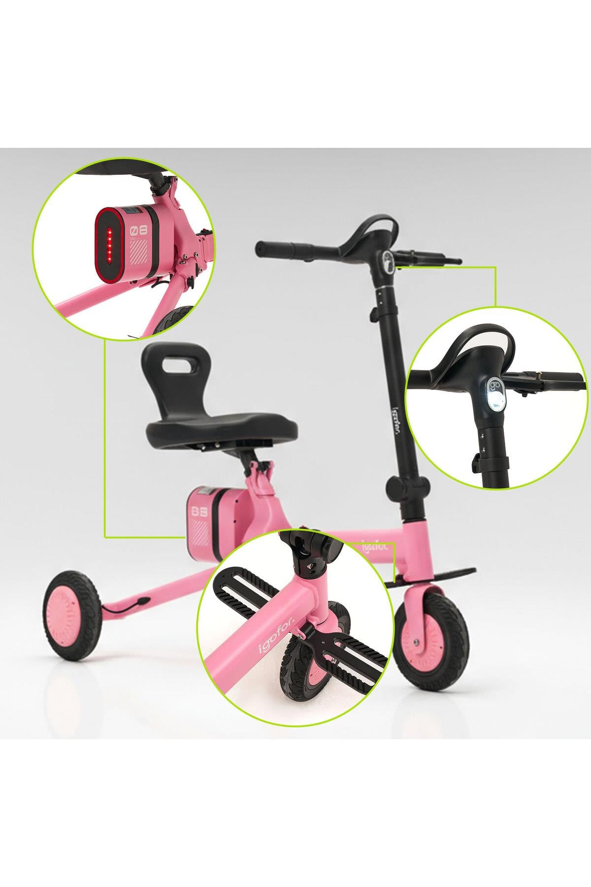 Igofor 3 Tekerlekli Katlanabilir Elektrikli Oturulabilir Scooter Pembe