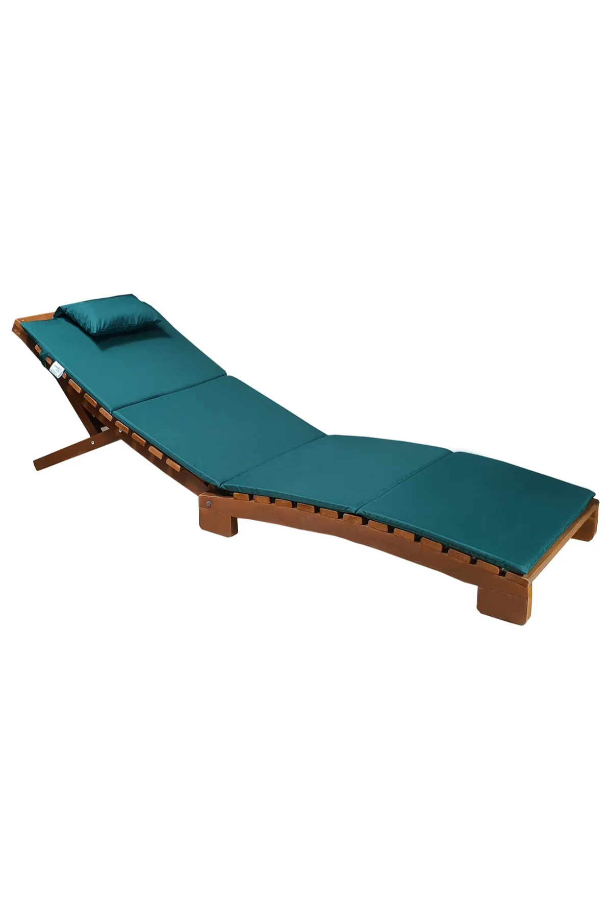 Bysay Ahşap Katlanabilir Yatar Şezlong 3 Kademe Plaj Yatağı Minder Dahil Ceviz-Yeşil