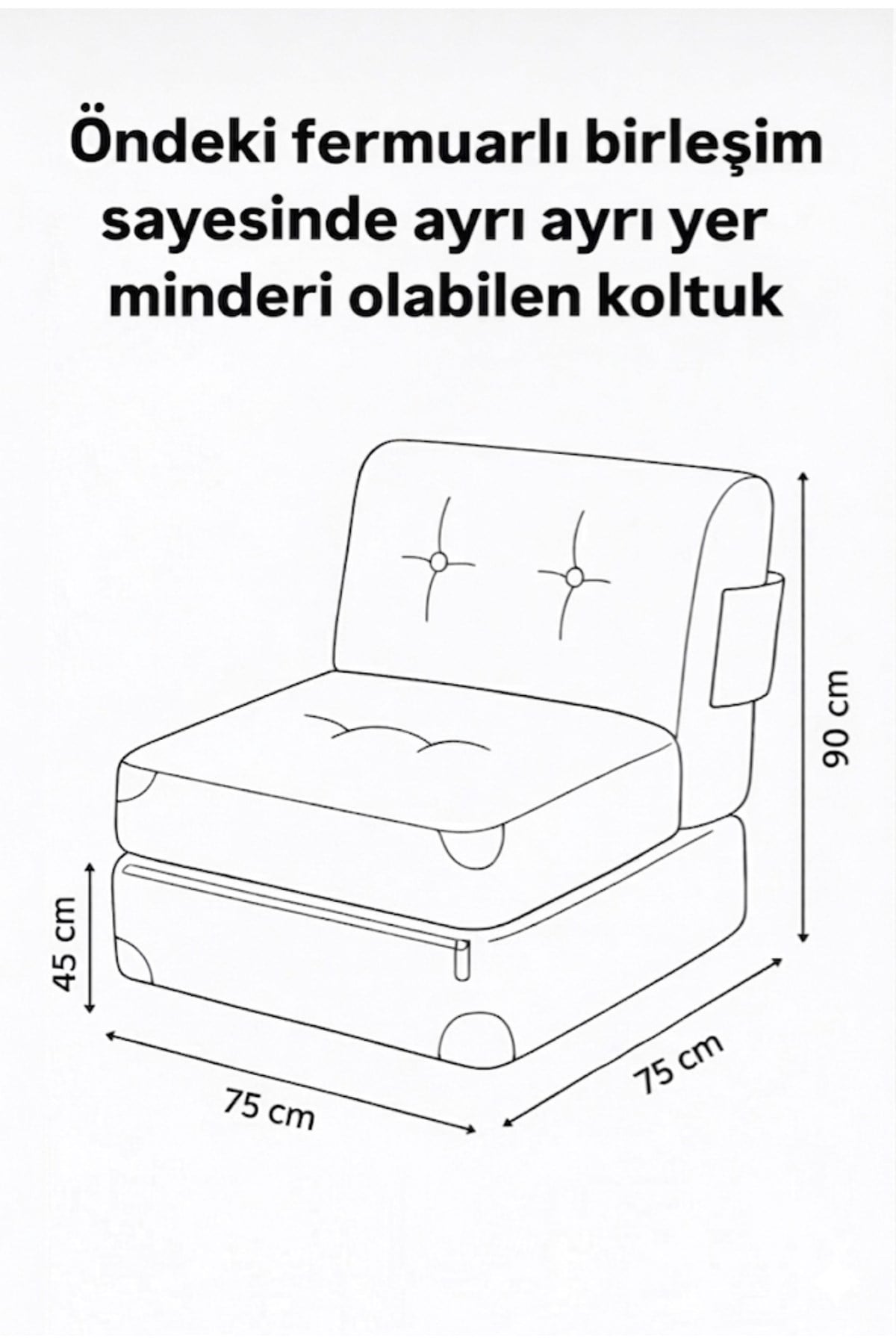 Pufymax Comfy Zen Oval Bohem Tekli Koltuk Yatak Olabilen Katlanır Berjer & Modüler Yer Yatağı 75x75x 90 cm Ekru