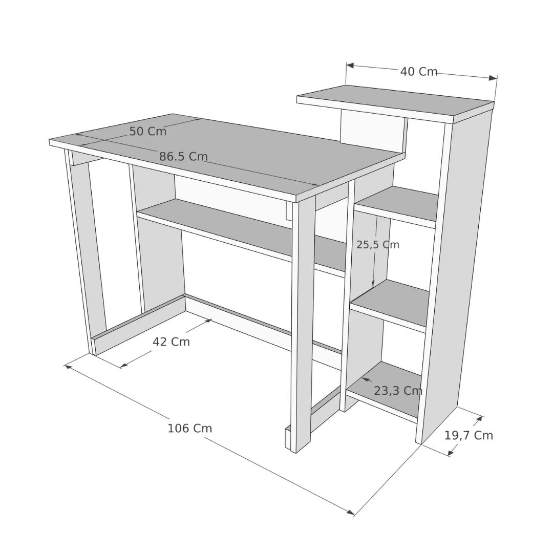 Enda Home SAYE 5 Raflı Kitaplıklı Çalışma Masası Antrasit - Beyaz