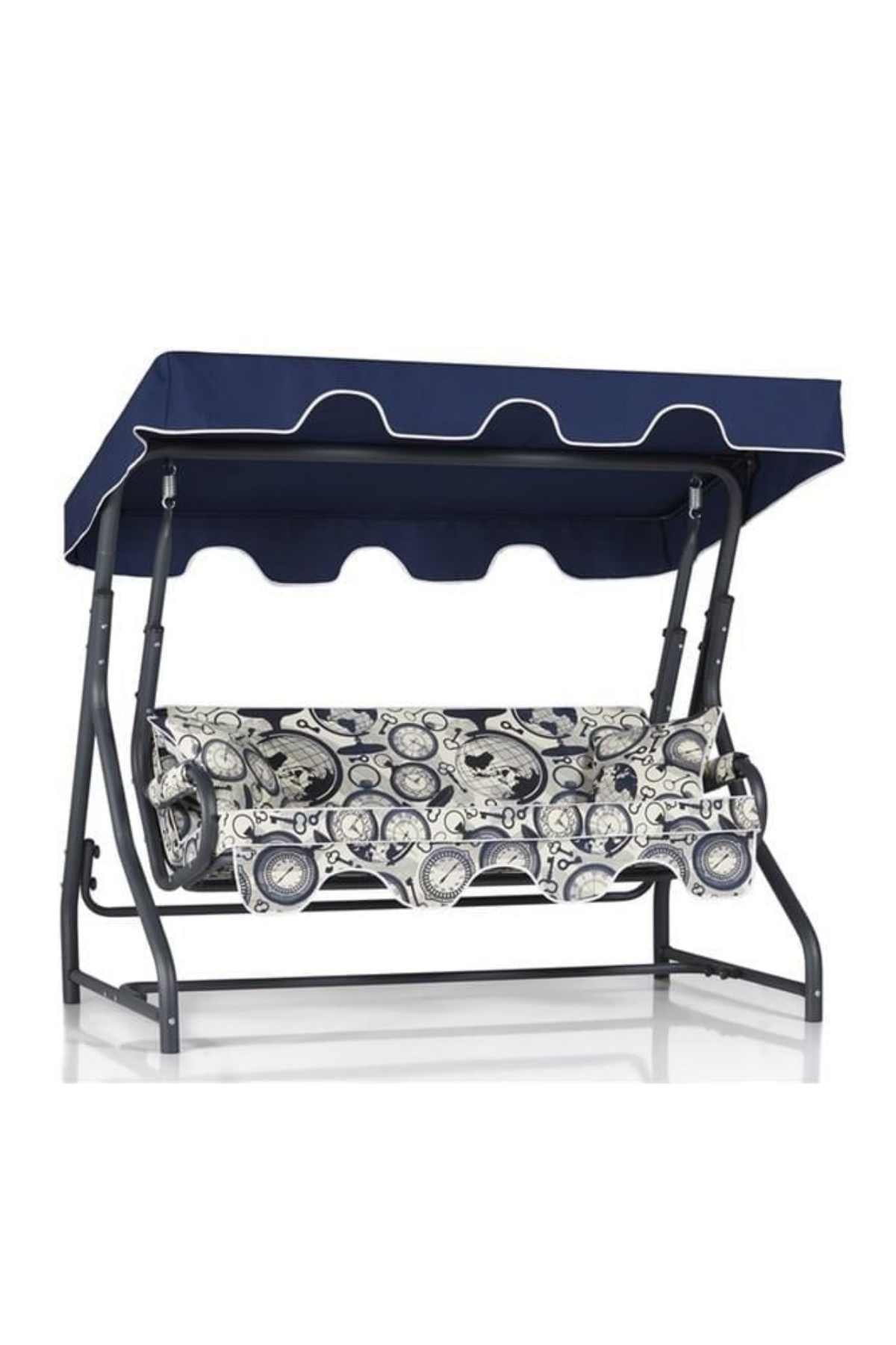 Erinöz Ruta 3 Kişilik Bahçe Balkon Teras Salıncak - Minder: Dünya & Saat Tente: Lacivert