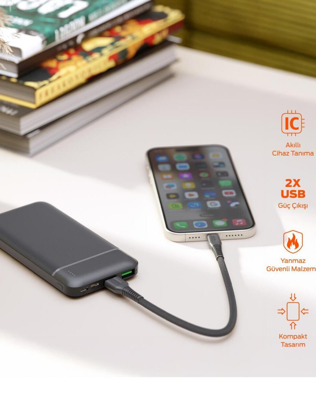 Polosmart PBS131 10000 mAh Type-C Girişli Çift USB Hızlı Şarj Cihazı Powerbank - Antrasit